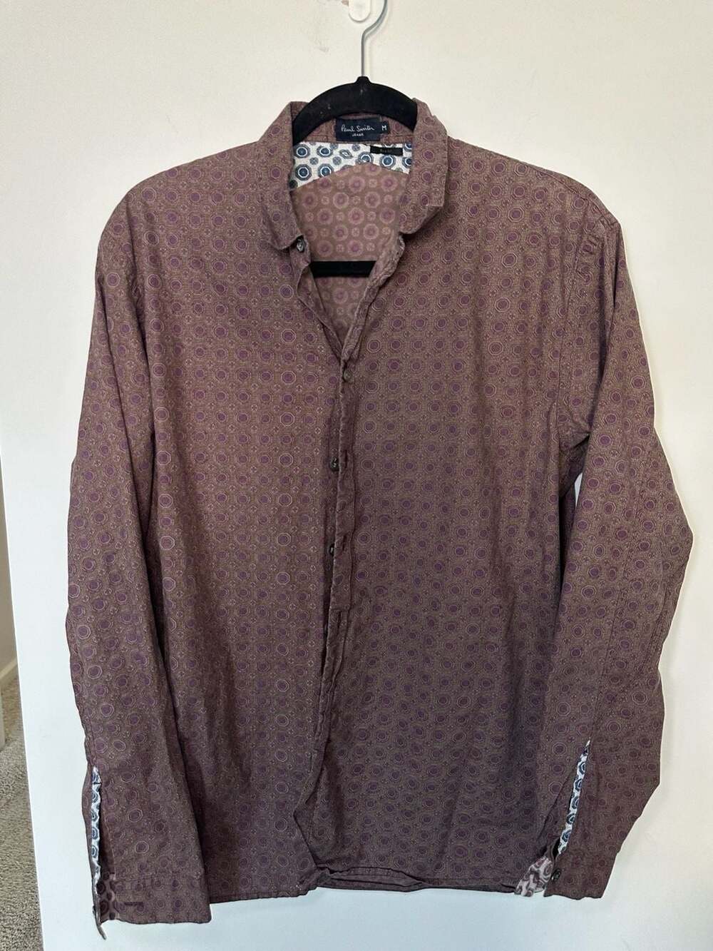 Paul Smith Jeans Men's Purple Geometric Slim Fit Long Sleeve Button Up Shirt Siz